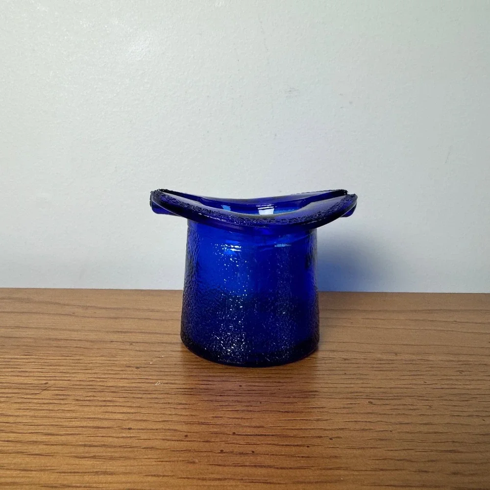 Cobalt Blue Textured‎ Glass Top Hat Ashtray Candy Dish Trinket Holder